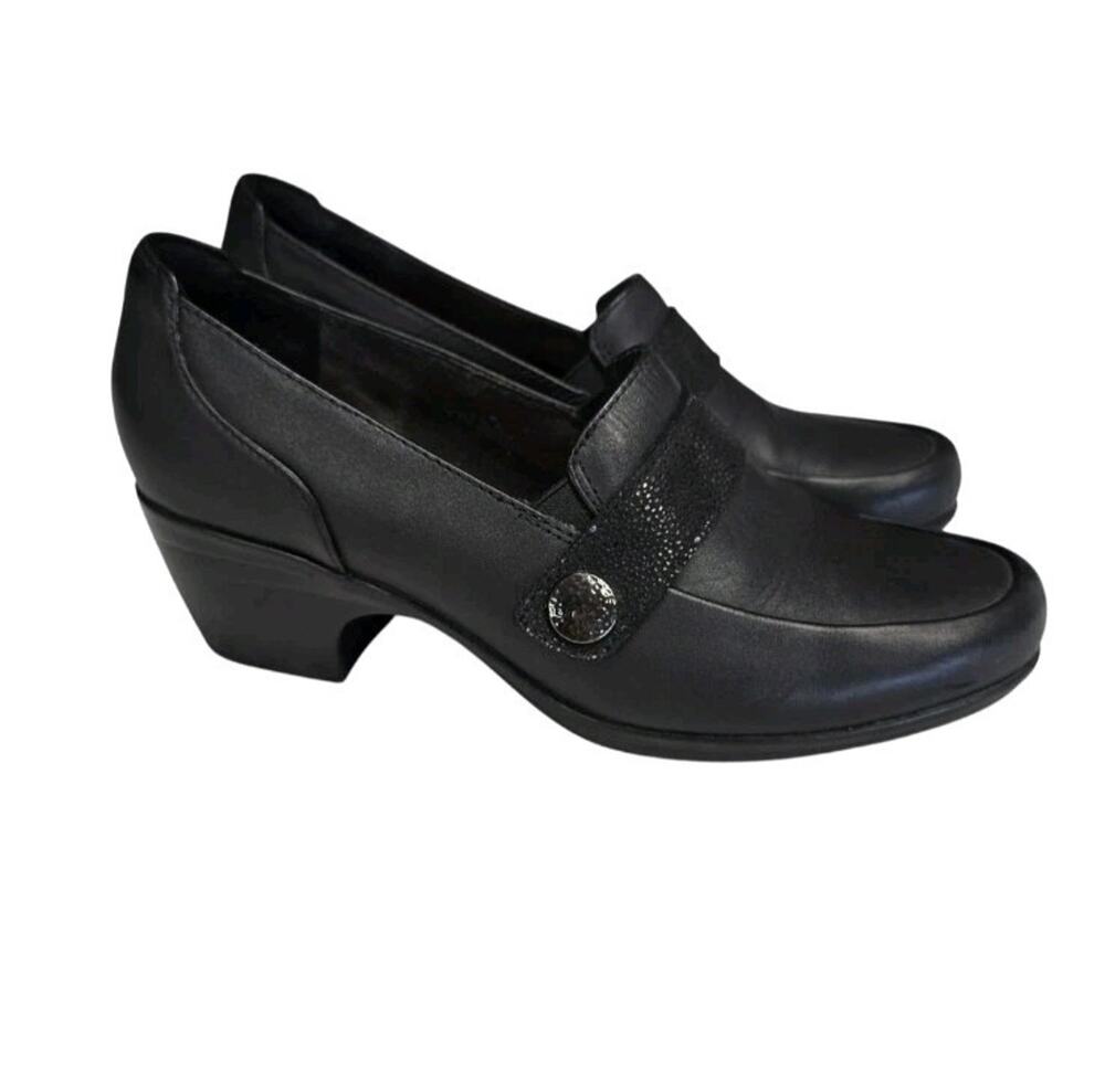 Clarks Emily Andria Black Leather Loafer Pumps Comfort Heels Womens Size 9 M